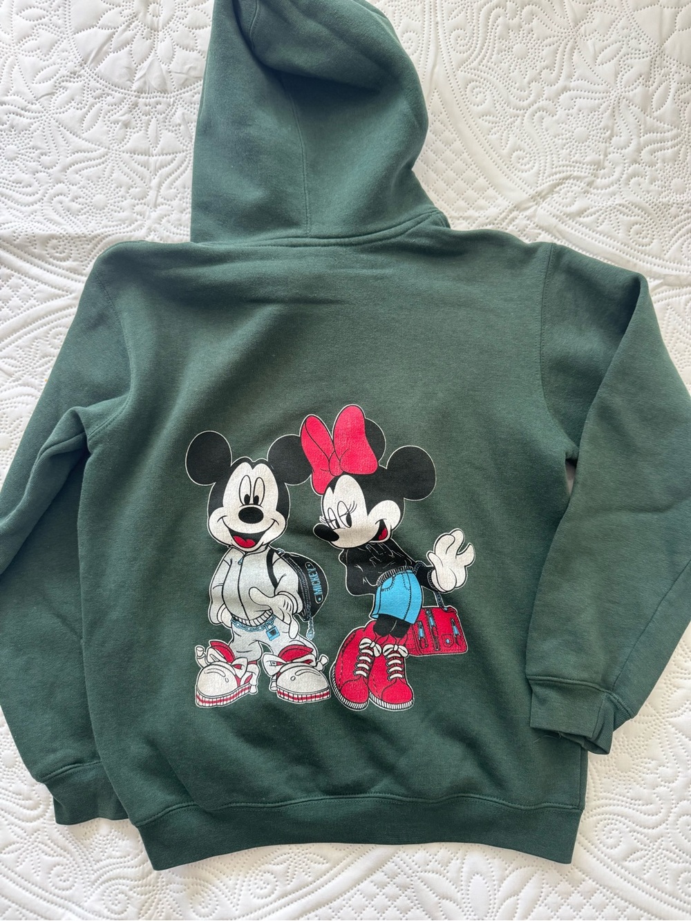 Kids Green Mickey & Minnie Hoodie Sweatshirt